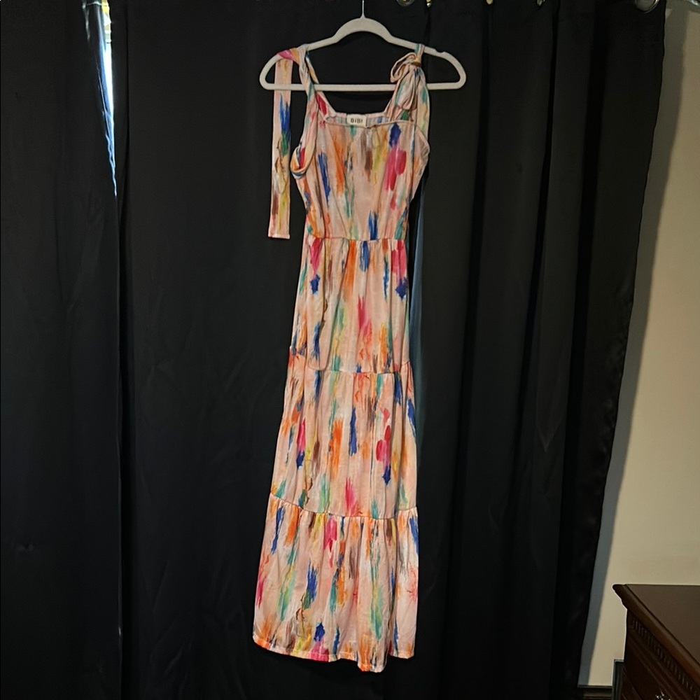 BiBi Pink and Blue Spaghetti Strap Maxi Dress